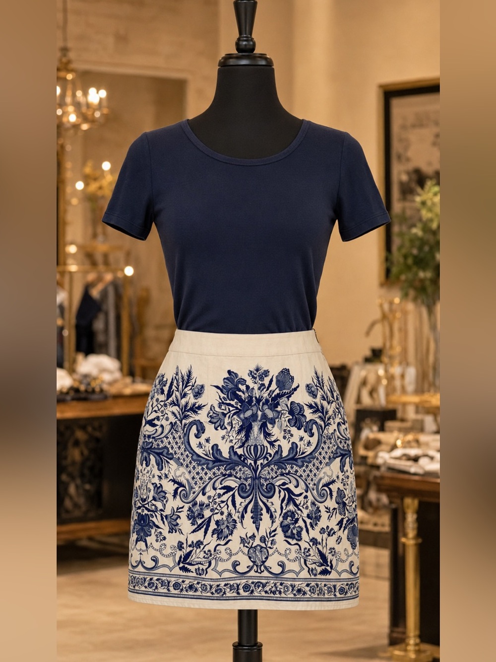 Liz Claiborne Navy and Cream Embroidered Mini Skirt - Picture 4 of 8